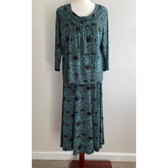 VTG Y2K N-Touch Midi Skirt Set Womens M Teal/Brown Print - Picture 2 of 10